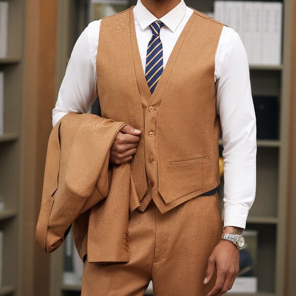 Rust Notch Lapel 3 Piece Stacy Adams Men's Suit - Picture 5 of 6